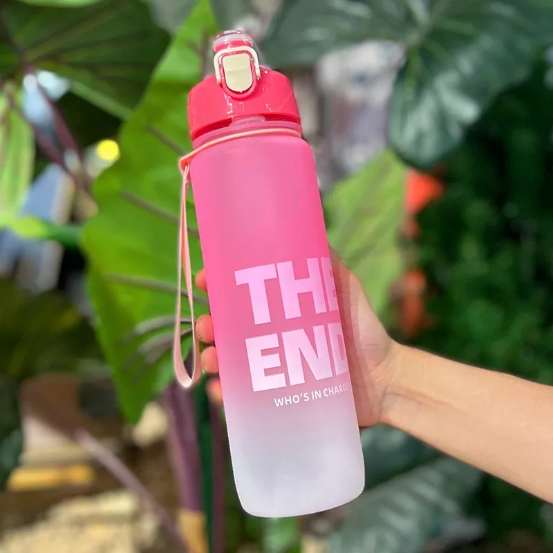 1000ml Water Bottle Matte Rainbow Gradient Plastic Sports Drink Bottle - Image 4