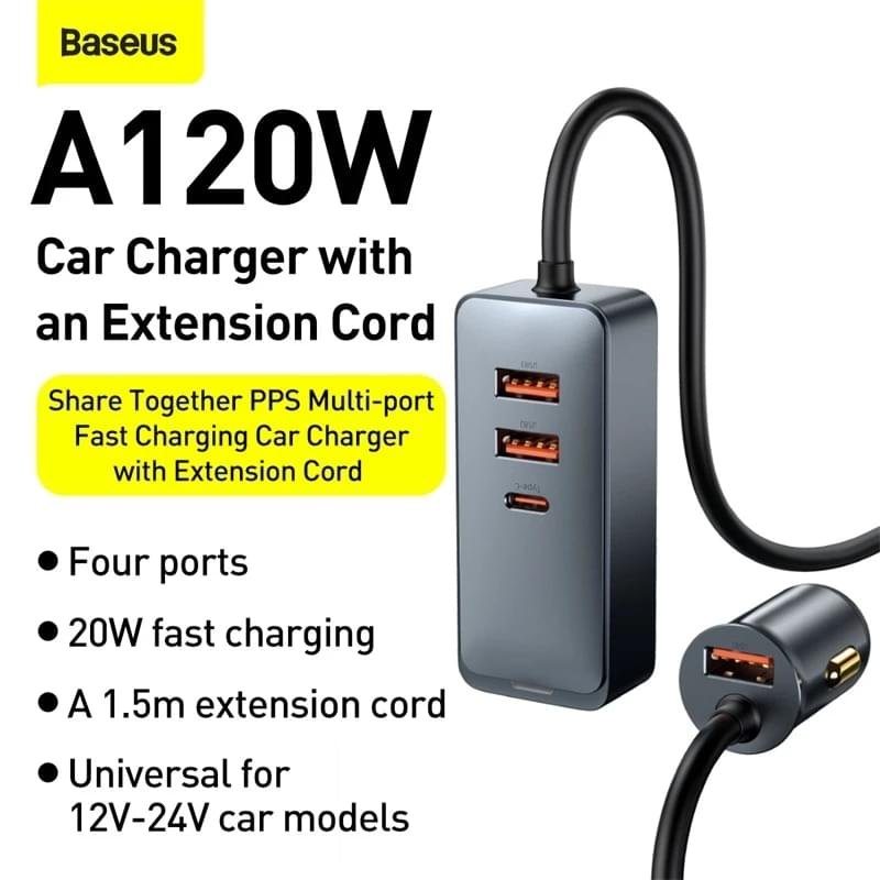 Premium Baseus 120W 4.0 Fast Charging Four Port Car Charger - Image 2