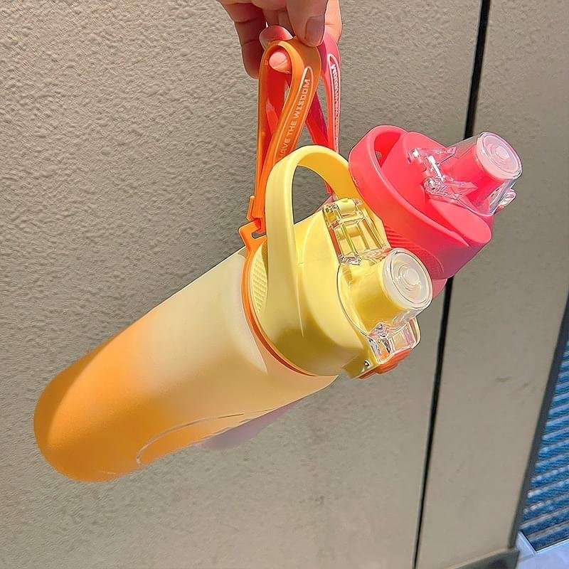 1000ml Water Bottle Matte Rainbow Gradient Plastic Sports Drink Bottle - Image 11