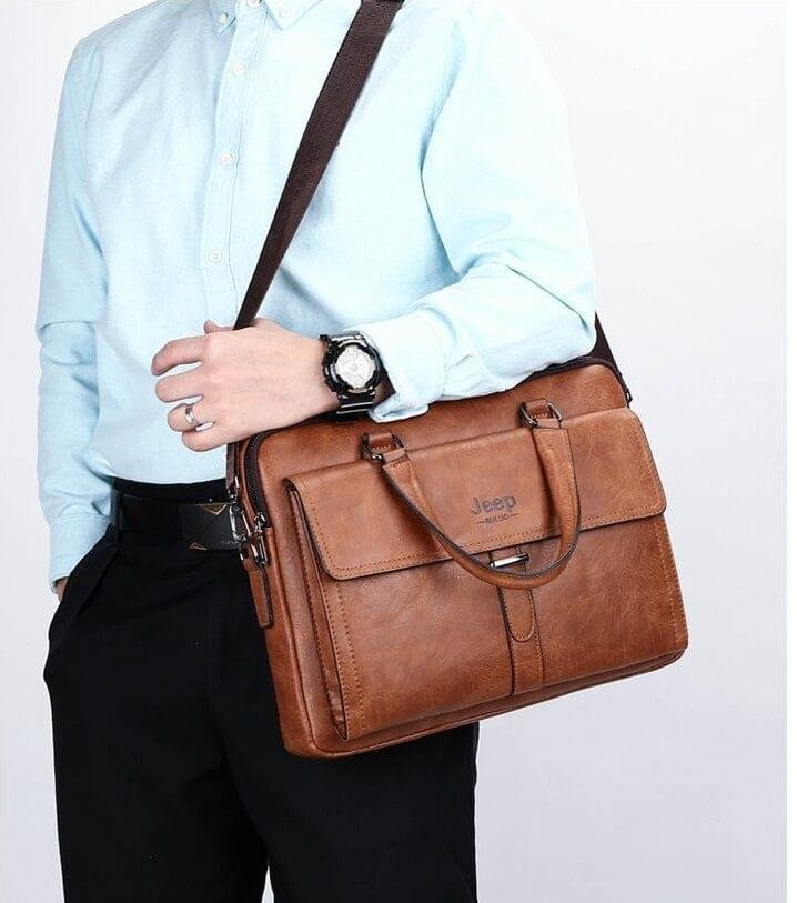 JEEP BULUO Men’s Leather Briefcases Bag Shoulder Fashion Business Laptop Bag - Image 9