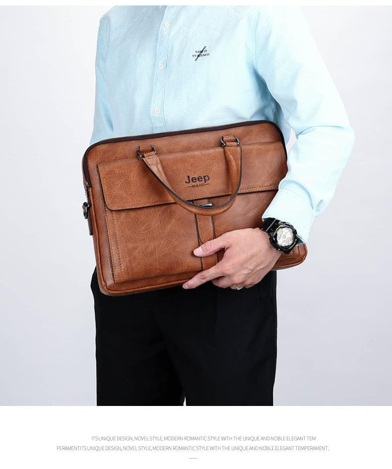 JEEP BULUO Men’s Leather Briefcases Bag Shoulder Fashion Business Laptop Bag - Image 22