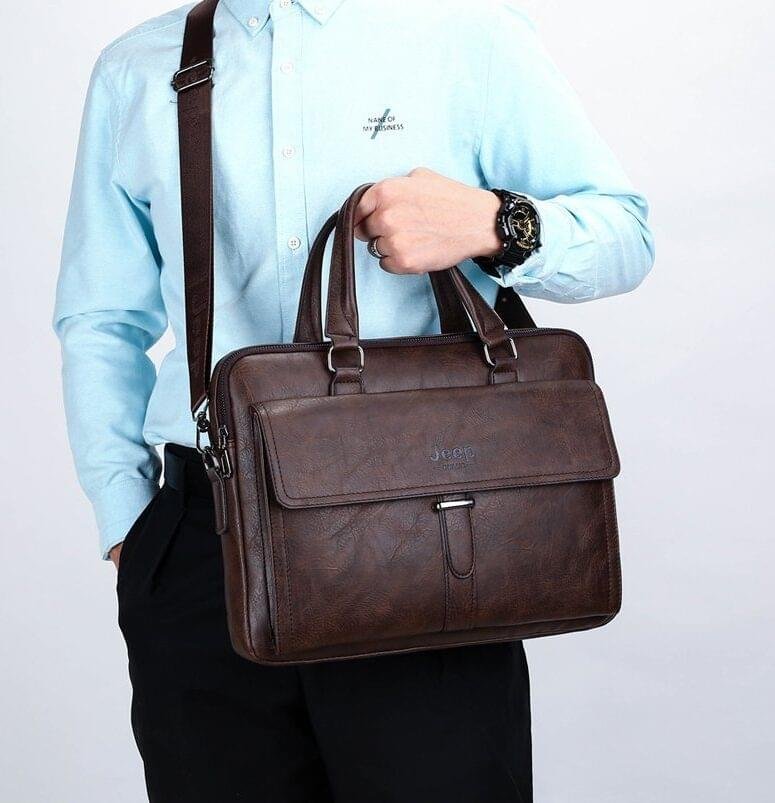 JEEP BULUO Men’s Leather Briefcases Bag Shoulder Fashion Business Laptop Bag - Image 21