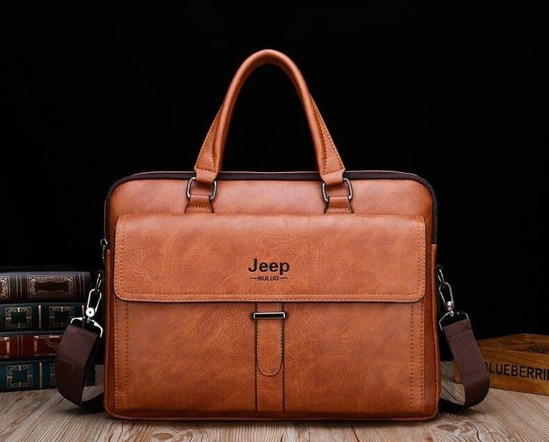 JEEP BULUO Men’s Leather Briefcases Bag Shoulder Fashion Business Laptop Bag - Image 18
