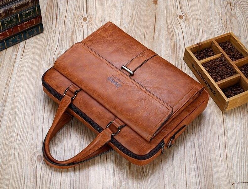 JEEP BULUO Men’s Leather Briefcases Bag Shoulder Fashion Business Laptop Bag - Image 16