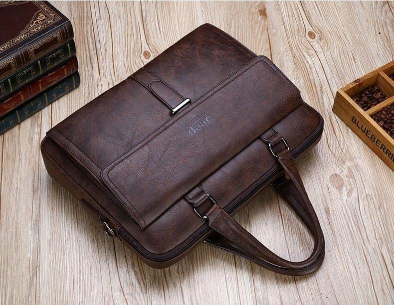 JEEP BULUO Men’s Leather Briefcases Bag Shoulder Fashion Business Laptop Bag - Image 15