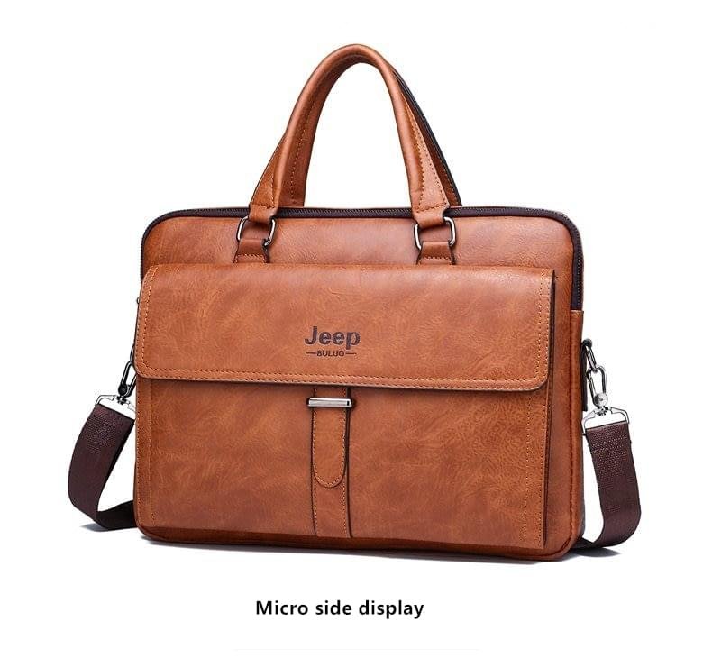 JEEP BULUO Men’s Leather Briefcases Bag Shoulder Fashion Business Laptop Bag - Image 10
