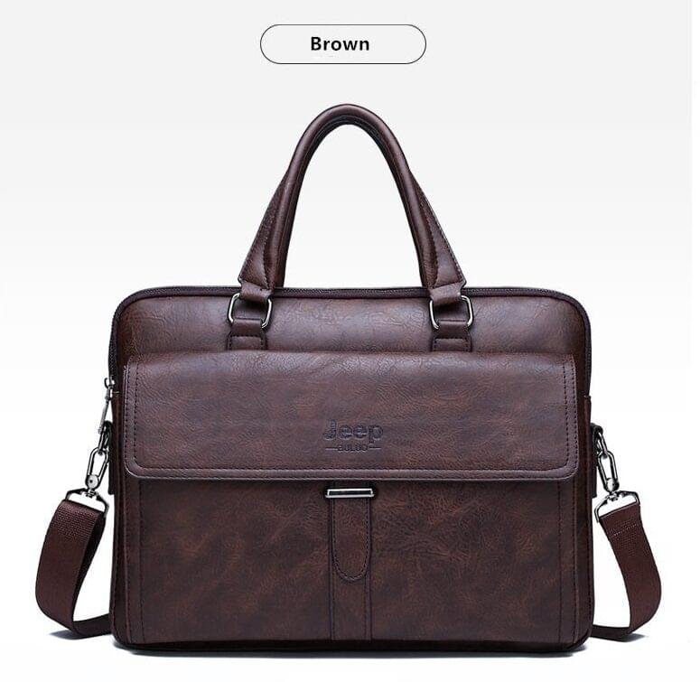 JEEP BULUO Men’s Leather Briefcases Bag Shoulder Fashion Business Laptop Bag - Image 13