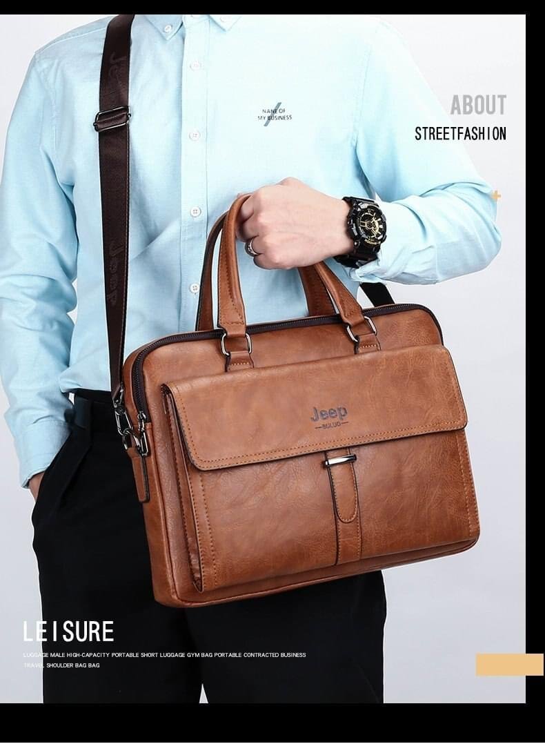JEEP BULUO Men’s Leather Briefcases Bag Shoulder Fashion Business Laptop Bag - Image 5