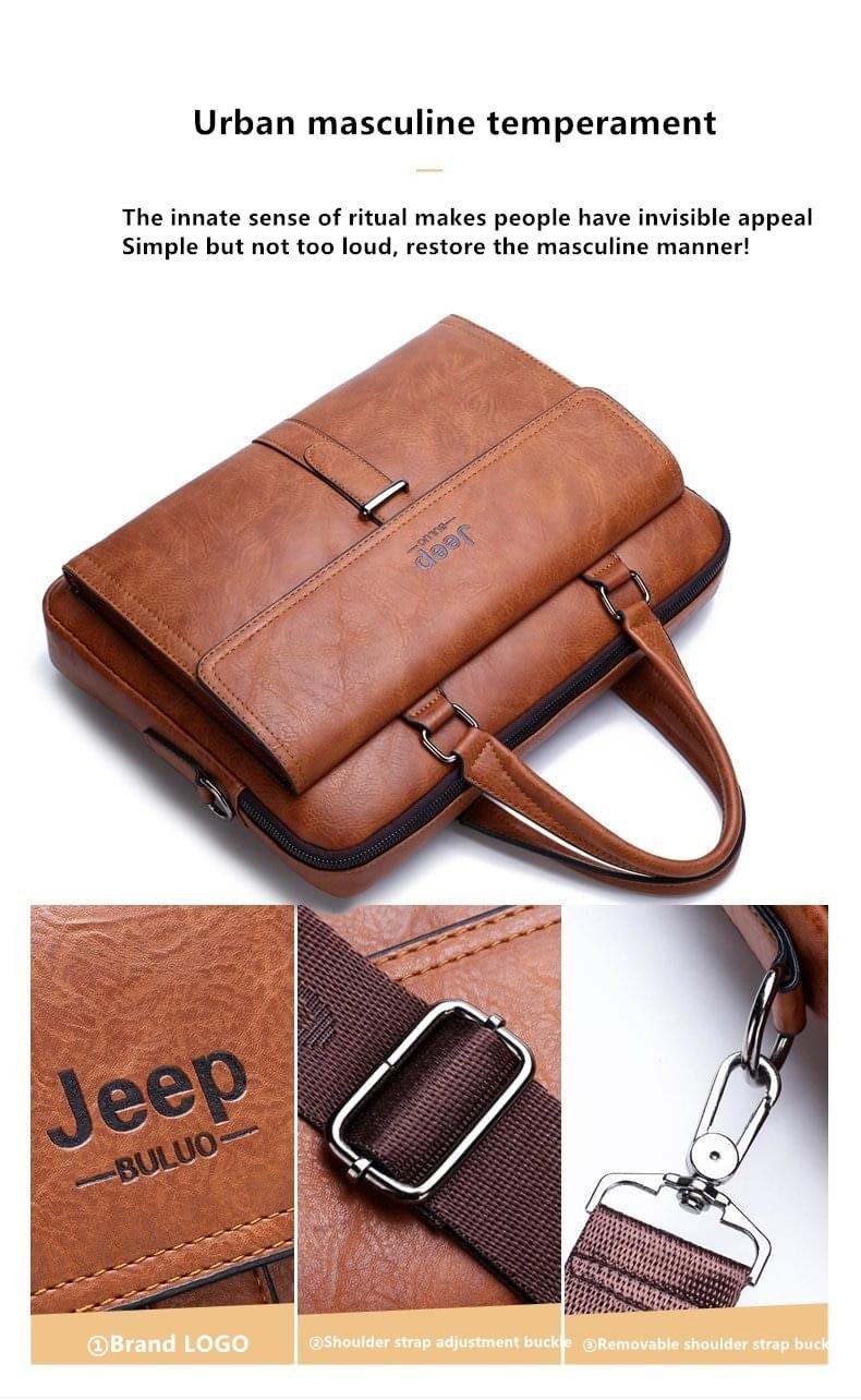 JEEP BULUO Men’s Leather Briefcases Bag Shoulder Fashion Business Laptop Bag - Image 4