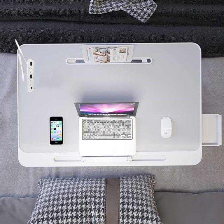 LushTree Laptop Bed Tray Table, Foldable Desk Stand with Adjustable Height & Angle, Drawer, USB Hub - Image 3