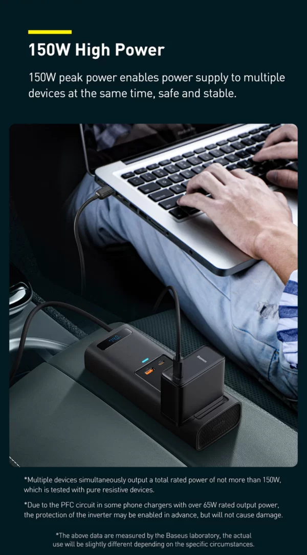 Baseus Power Inverter DC 12V to AC 220V 150W Dual Port Fast Charging Car Power Station - Image 7