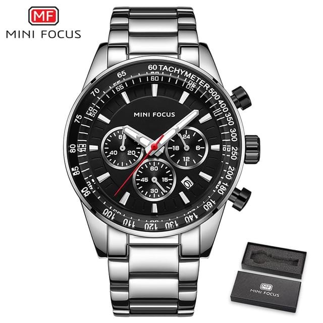 MINI FOCUS Waterproof Sport Watch Chronograph Men Casual Stainless Steel Quartz Clock - Image 5