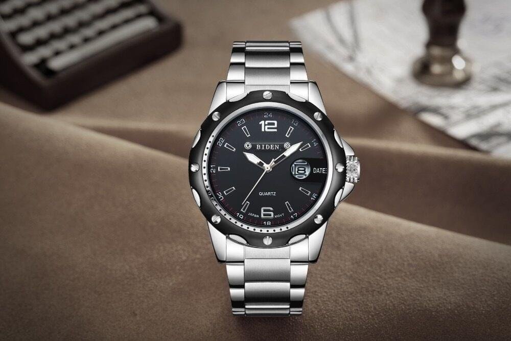 Men Watch Fashion Casual Business Waterproof Quartz Calendar Stainless Steel Strap Watches
