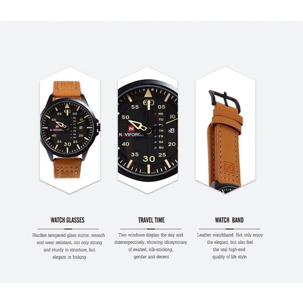 NAVIFORCE Waterproof Military Sport Quartz Men's Watches With Leather Strap - Image 7