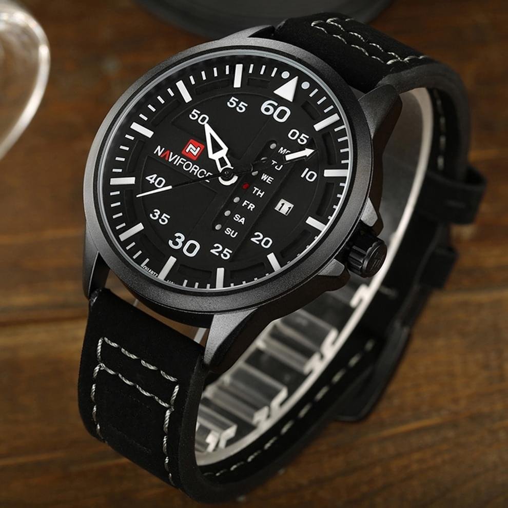 NAVIFORCE Waterproof Military Sport Quartz Men's Watches With Leather Strap - Image 2