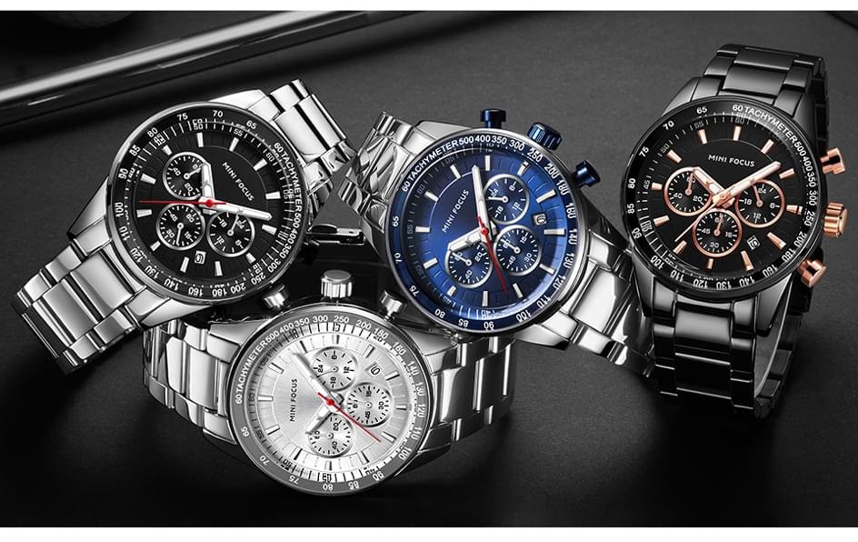 MINI FOCUS Waterproof Sport Watch Chronograph Men Casual Stainless Steel Quartz Clock - Image 7