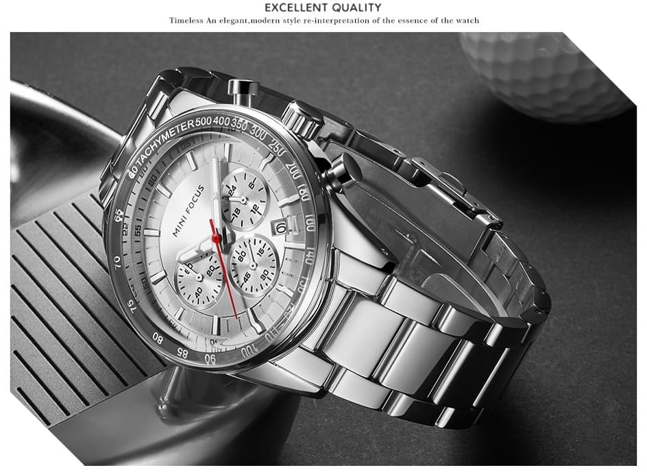 MINI FOCUS Waterproof Sport Watch Chronograph Men Casual Stainless Steel Quartz Clock - Image 8