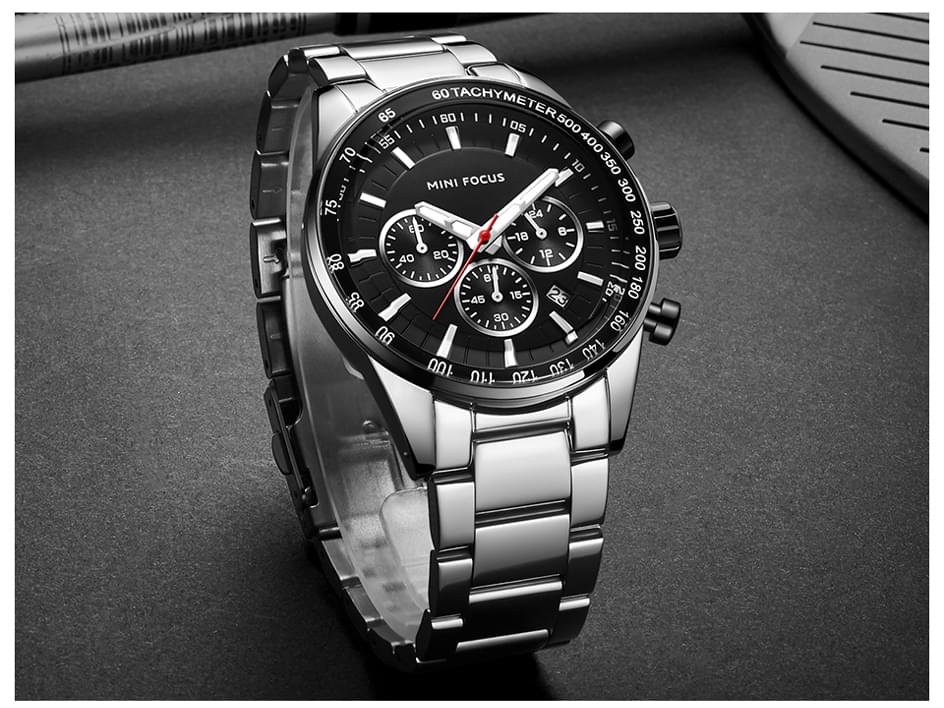 MINI FOCUS Waterproof Sport Watch Chronograph Men Casual Stainless Steel Quartz Clock - Image 9
