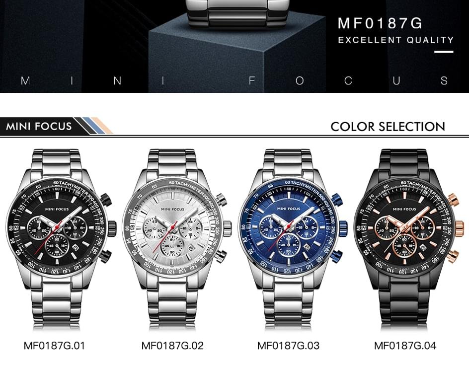 MINI FOCUS Waterproof Sport Watch Chronograph Men Casual Stainless Steel Quartz Clock - Image 6