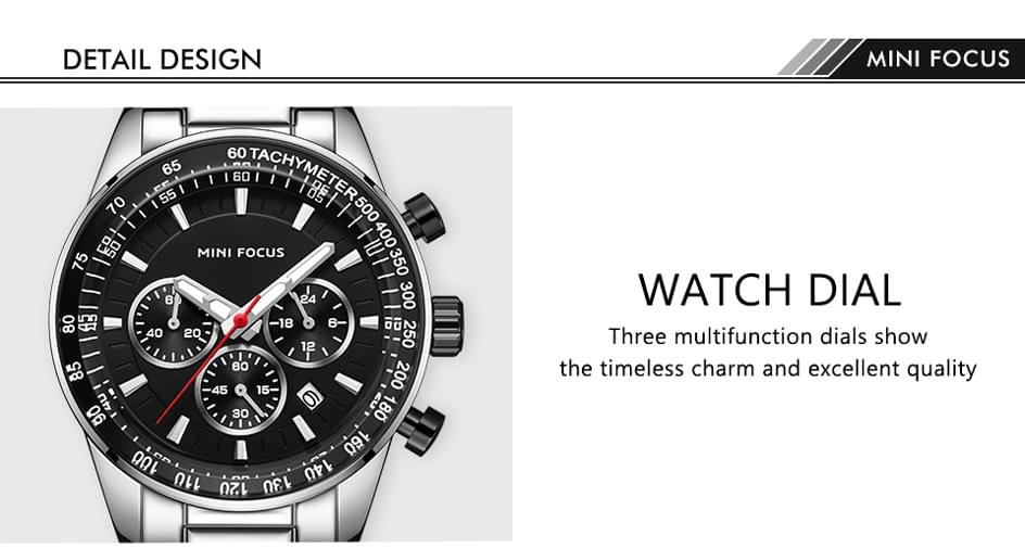 MINI FOCUS Waterproof Sport Watch Chronograph Men Casual Stainless Steel Quartz Clock - Image 15