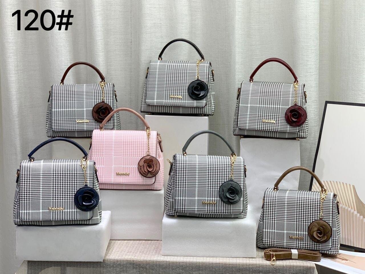 Checked Designer Flower Pendant Ladies Sling and Waist Hand bag - Image 7