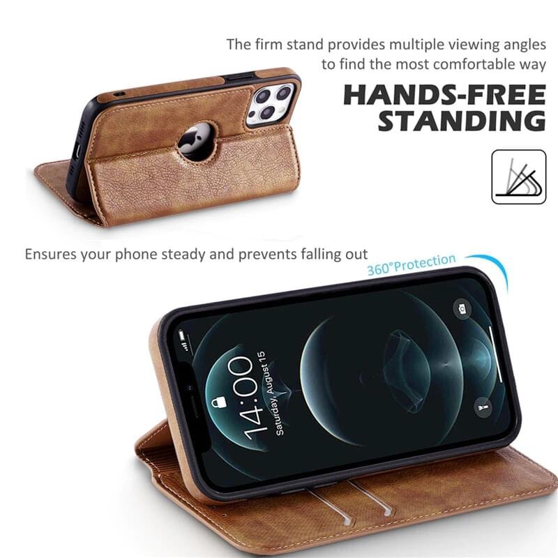 Business Style Premium RFID Blocking PU Leather Magnetic Wallet Flip Case for iPhone 13 Pro Max - Image 11