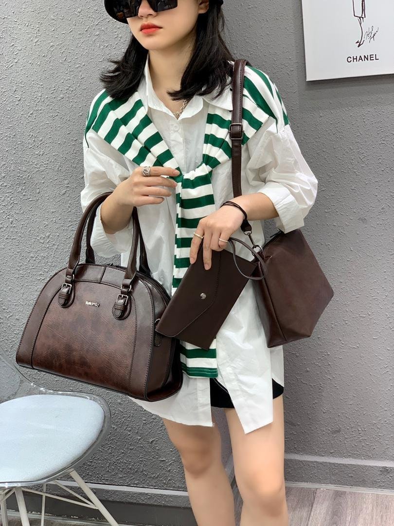 Keira Mila 3-in-1 Faux Leather Ladies Fashion Handbag Set - Image 7