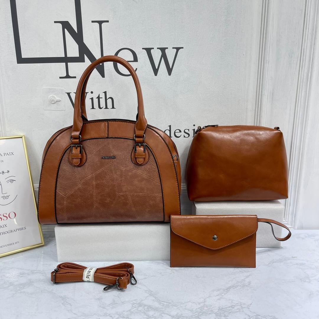 Keira Mila 3-in-1 Faux Leather Ladies Fashion Handbag Set - Image 13