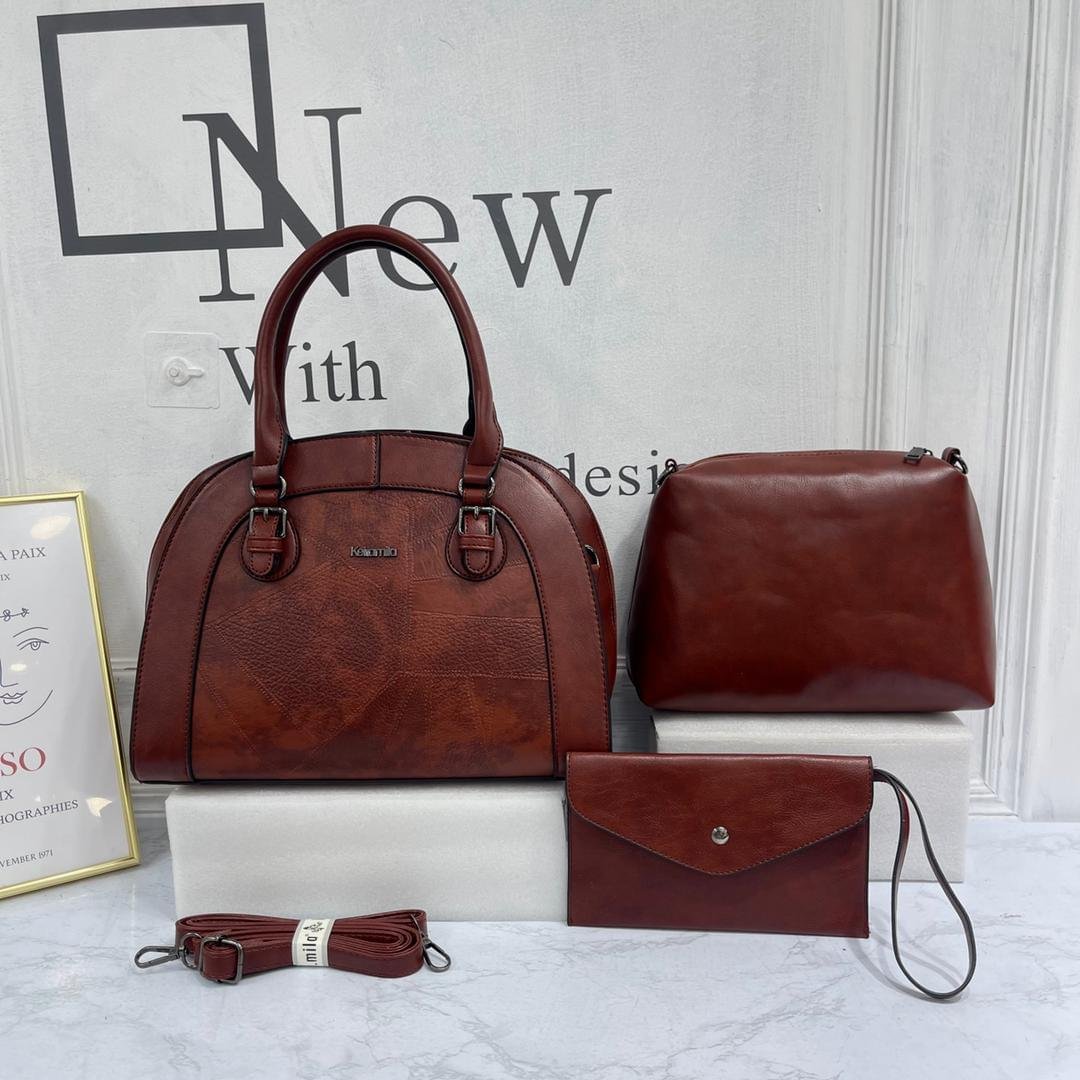 Keira Mila 3-in-1 Faux Leather Ladies Fashion Handbag Set - Image 17