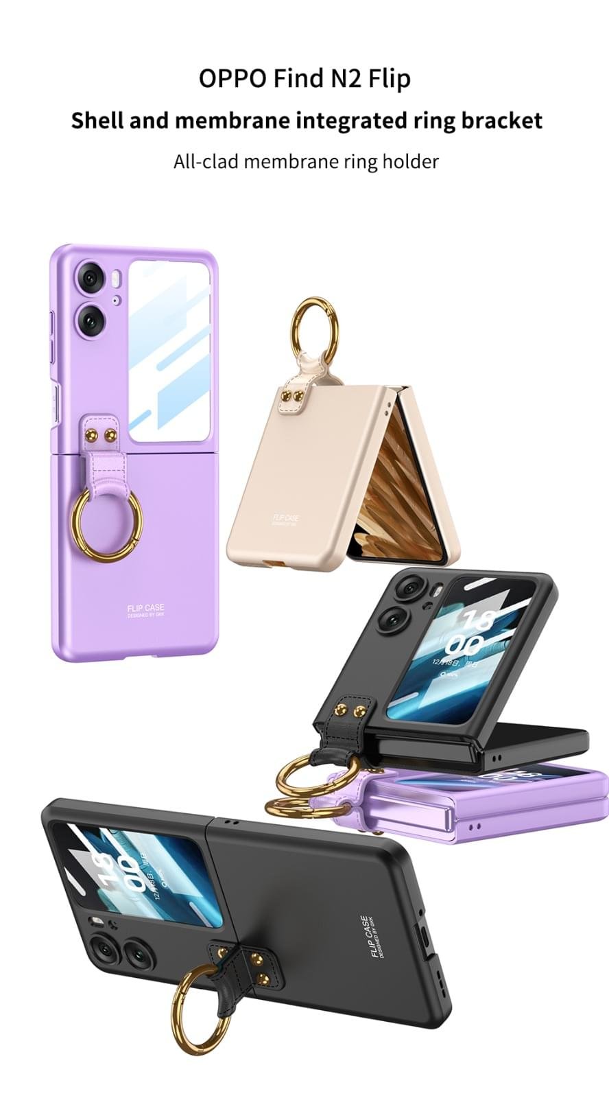 OPPO Find N2 Flip 5G GKK Case With Ring Stand Shockproof Back Glass Protector - Image 5