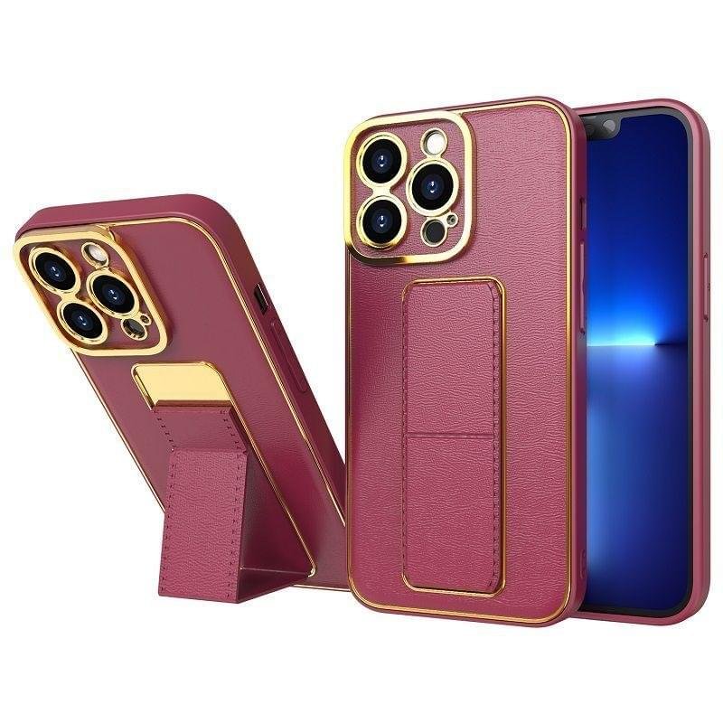 Premium Luxury Leather Case Magnetic Car Mount Holder Wrist Strap Case Kickstand Cover for iPhone Series
