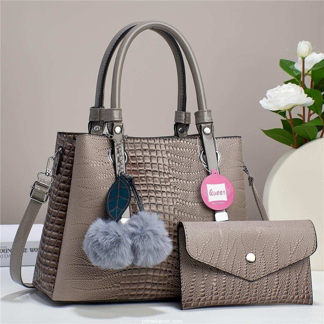 Croc Alligator 2 in 1 Fashion Satchel Taupe Premium Trendy Classic Crossbody Shoulder Leather Versatile Bag - Image 2