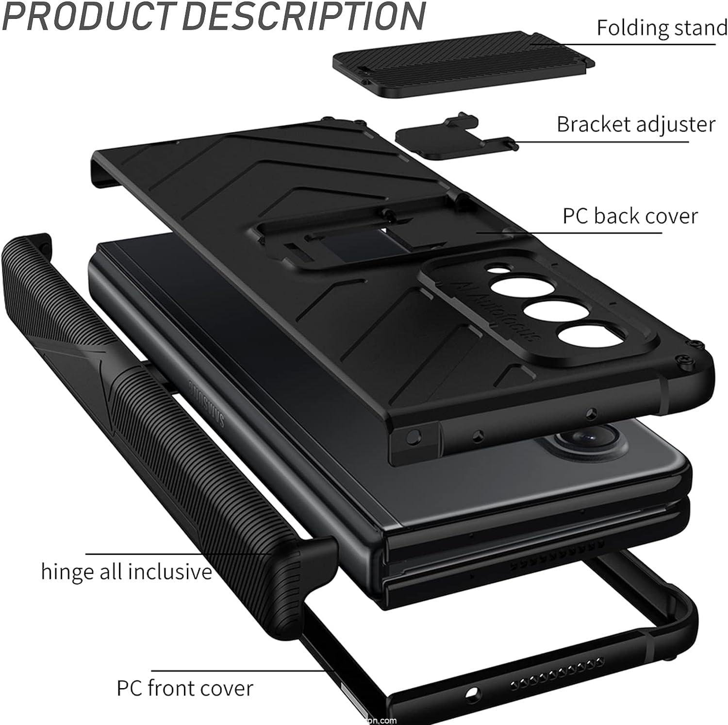 Samsung Galaxy Z Fold 3/4 Case with Stand Adjustable Stand, Magnetic Hinge Cover, Upgrade Drop Shock Resistant Folding Case - Image 3