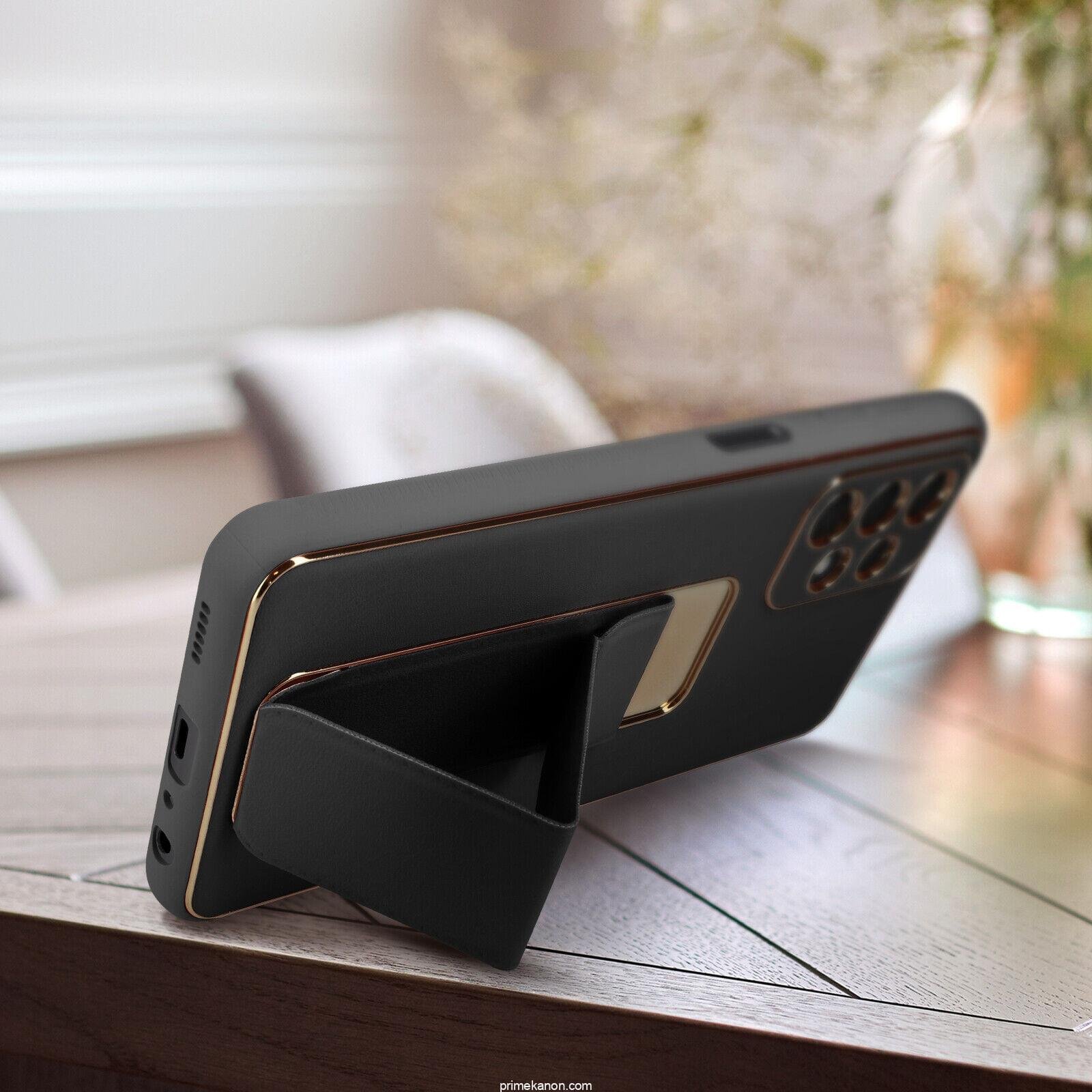 Premium Gold Electroplated Luxury Leather Case with Magnetic Car Mount Holder & Wrist Strap Case Kickstand for Samsung Galaxy A Series - Image 9