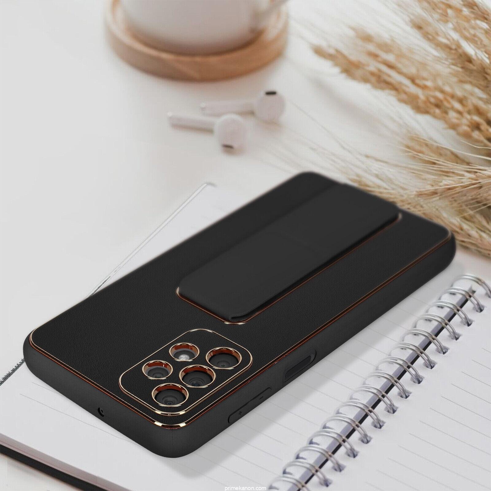 Premium Gold Electroplated Luxury Leather Case with Magnetic Car Mount Holder & Wrist Strap Case Kickstand for Samsung Galaxy A Series - Image 10