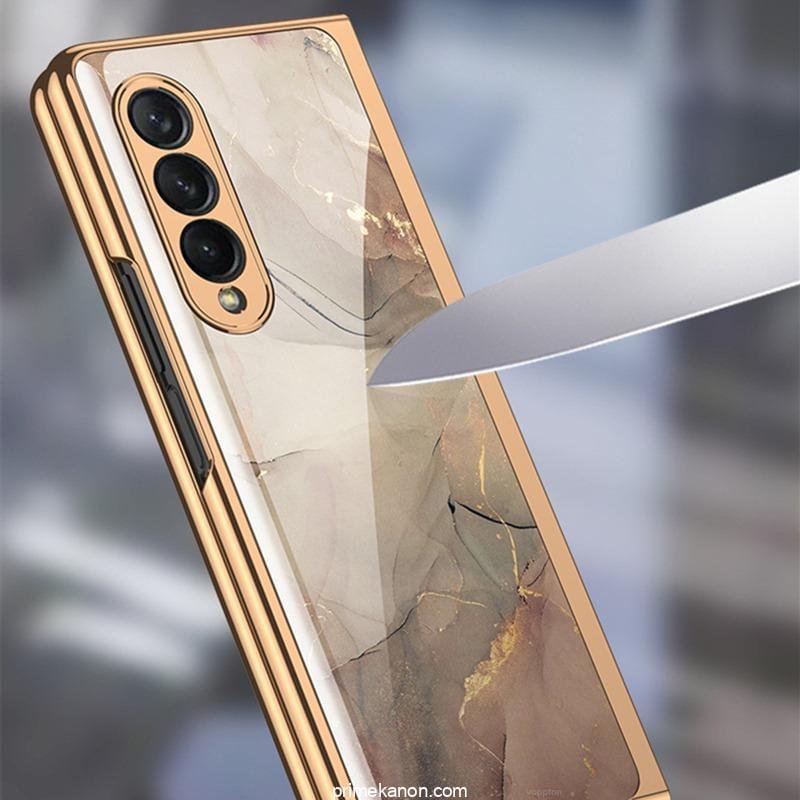 Samsung Galaxy Z Fold 5 Stylish Marble Gold Electroplated Frame with Patterned Glass, Built-in Screen Protector - Image 6
