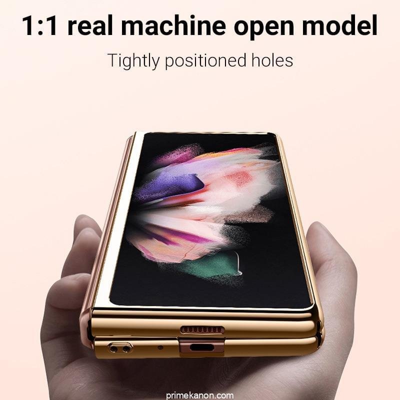 Samsung Galaxy Z Fold 5 Stylish Marble Gold Electroplated Frame with Patterned Glass, Built-in Screen Protector - Image 5