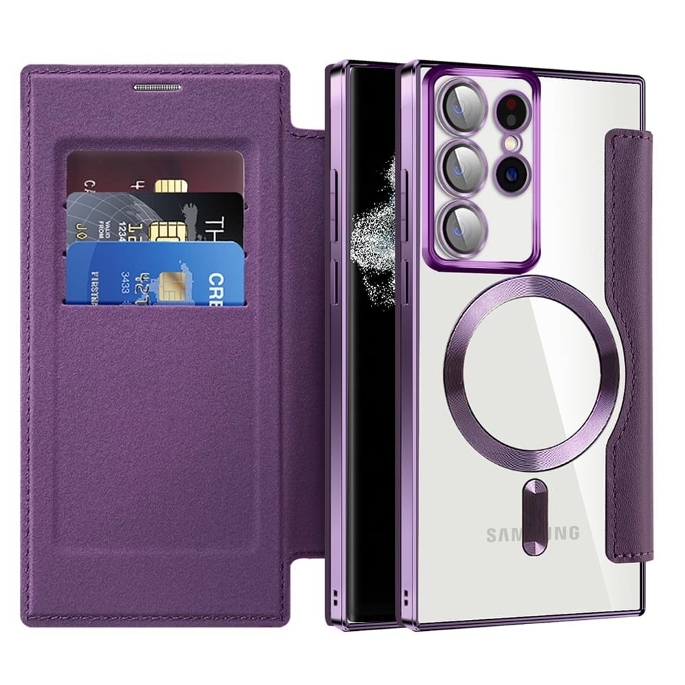 Samsung Galaxy S21/S22/S23 Ultra MagSafe Magnetic Absorption Leather Wallet Flip Case with Lens Protection - Image 6