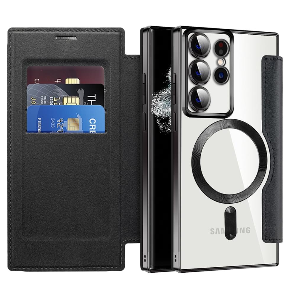 Samsung Galaxy S21/S22/S23 Ultra MagSafe Magnetic Absorption Leather Wallet Flip Case with Lens Protection