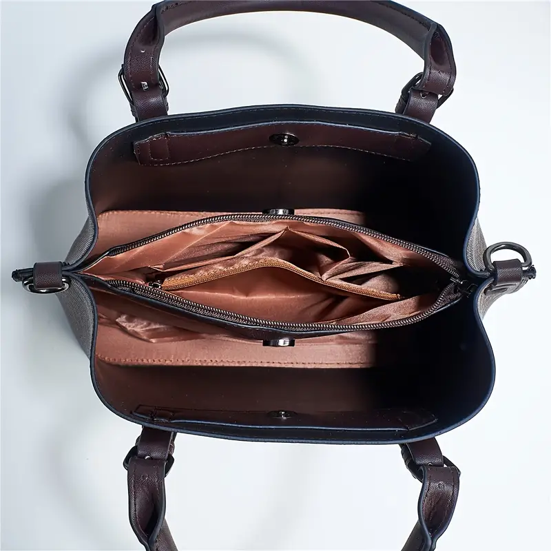 Fashion 3pcs Faux Leather Tote Handbag with Clutch Purse and Credit Card Holder, Women's Shoulder Bag - Image 10