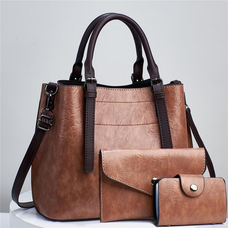 Fashion 3pcs Faux Leather Tote Handbag with Clutch Purse and Credit Card Holder, Women's Shoulder Bag - Image 5