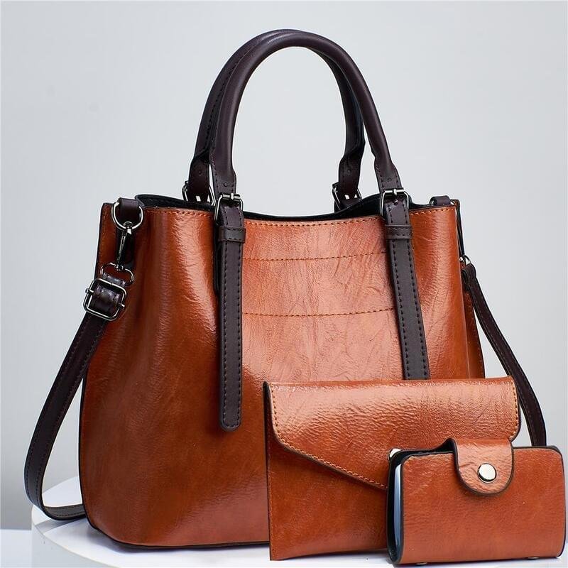 Fashion 3pcs Faux Leather Tote Handbag with Clutch Purse and Credit Card Holder, Women's Shoulder Bag - Image 6