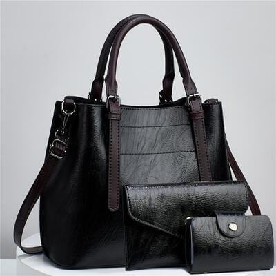 Fashion 3pcs Faux Leather Tote Handbag with Clutch Purse and Credit Card Holder, Women's Shoulder Bag - Image 2