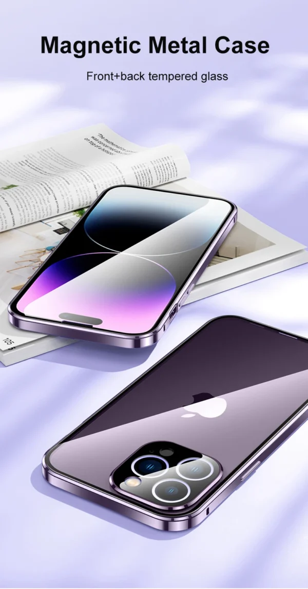 iPhone 13/14/15 Series Magnetic Double Sided Clear Tempered Glass Full Protective Case - Image 5