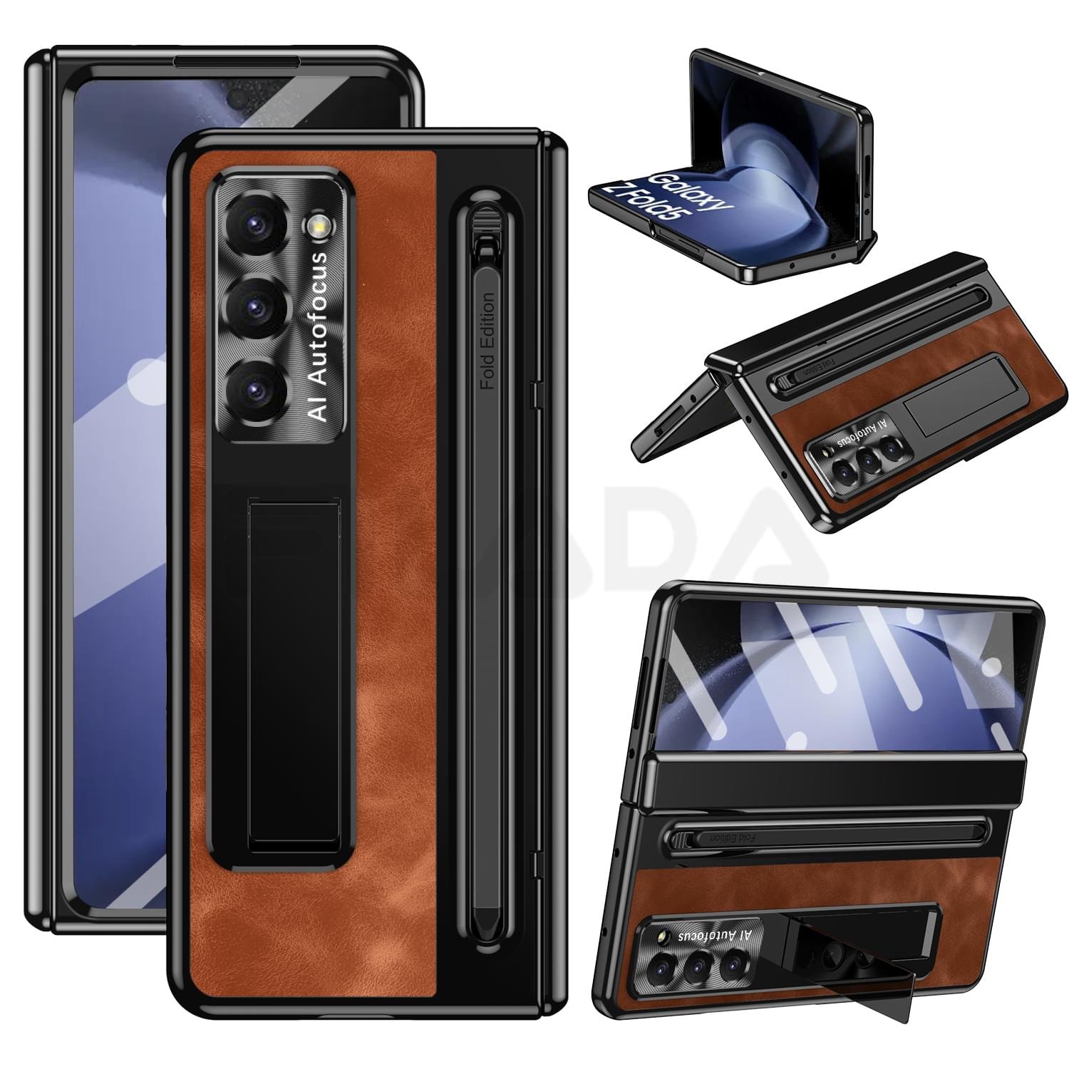 Samsung Galaxy Z Fold Series  Retro Leather Case with S Pen Holder, Slim Stylus, Hinge Protection Kickstand and Screen Protector - Image 26