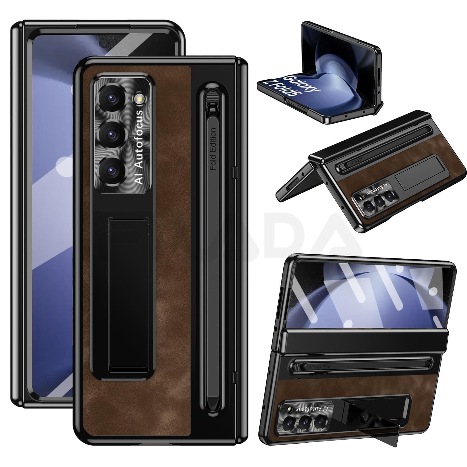 Samsung Galaxy Z Fold Series  Retro Leather Case with S Pen Holder, Slim Stylus, Hinge Protection Kickstand and Screen Protector - Image 28