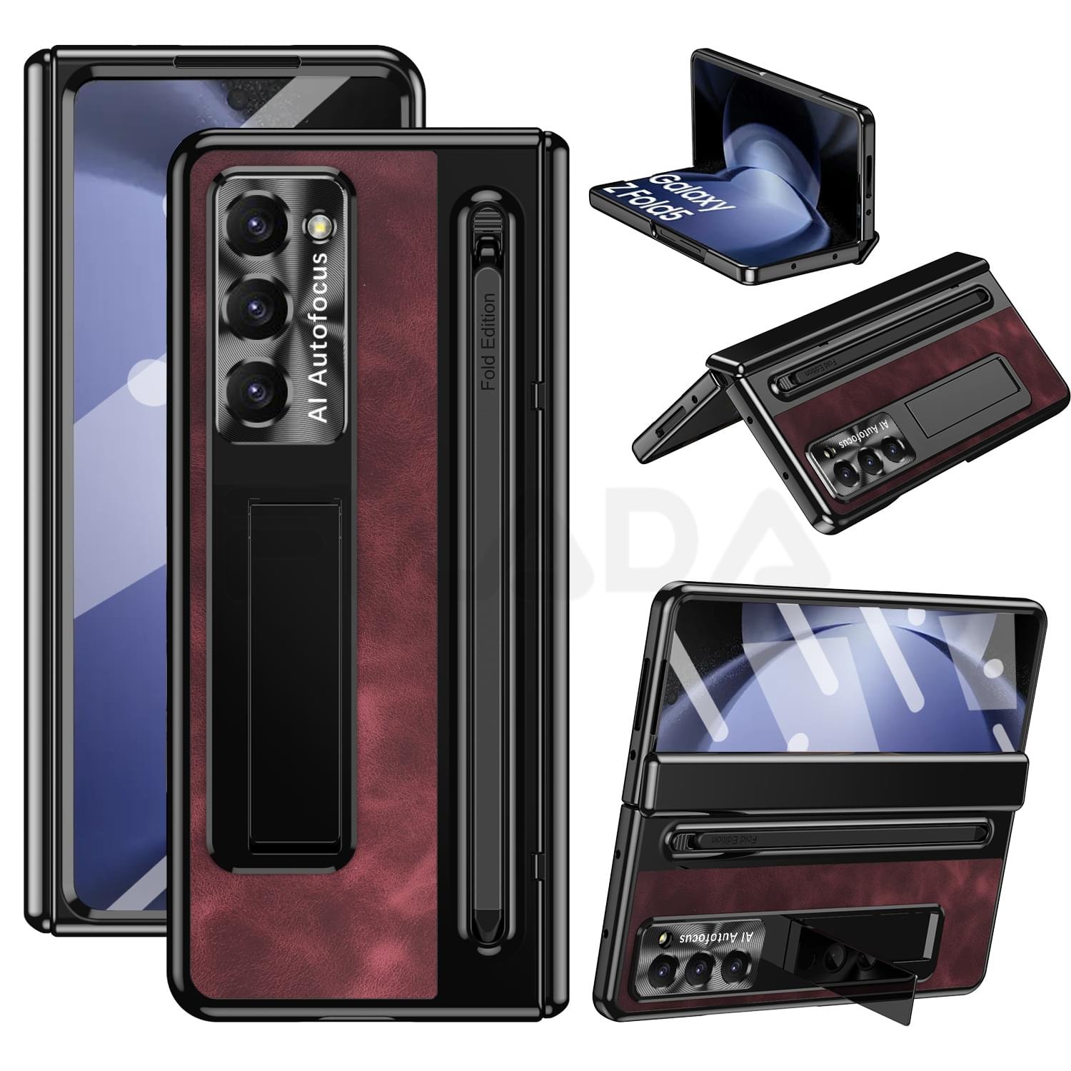 Samsung Galaxy Z Fold Series  Retro Leather Case with S Pen Holder, Slim Stylus, Hinge Protection Kickstand and Screen Protector - Image 27