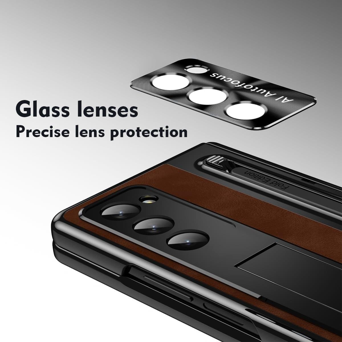 Samsung Galaxy Z Fold Series  Retro Leather Case with S Pen Holder, Slim Stylus, Hinge Protection Kickstand and Screen Protector - Image 5