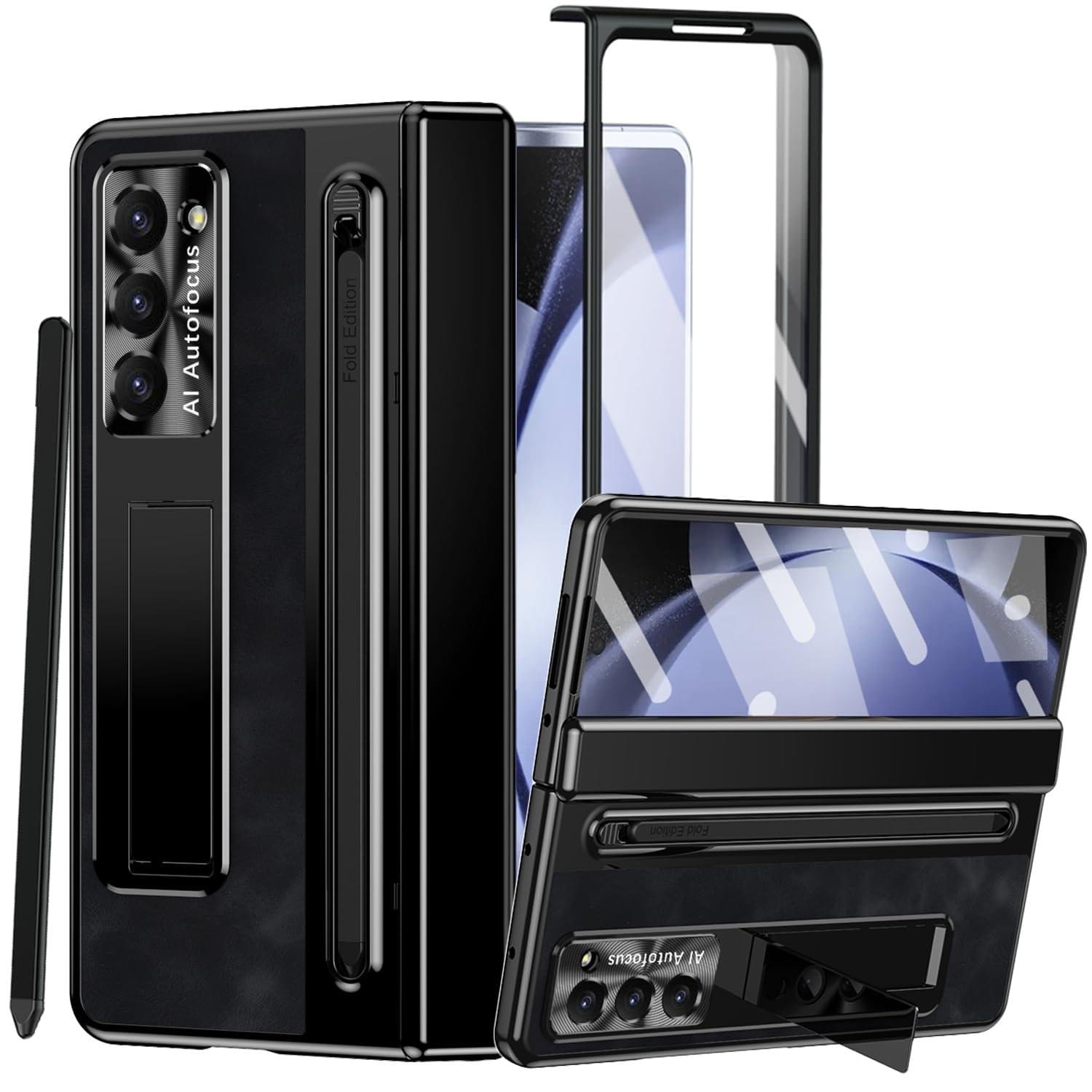 Samsung Galaxy Z Fold Series  Retro Leather Case with S Pen Holder, Slim Stylus, Hinge Protection Kickstand and Screen Protector - Image 9