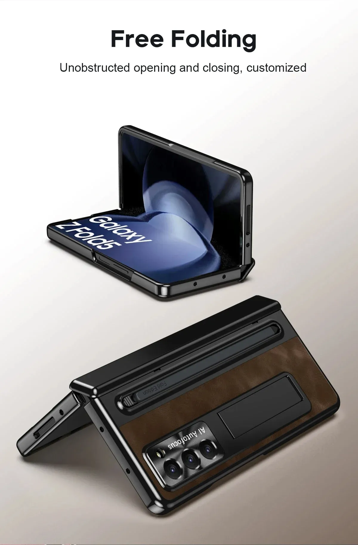 Samsung Galaxy Z Fold Series  Retro Leather Case with S Pen Holder, Slim Stylus, Hinge Protection Kickstand and Screen Protector - Image 17